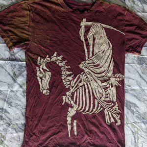 OG Vintage Affliction Shirt: Dark Red with white textured horse/reaper (medium)